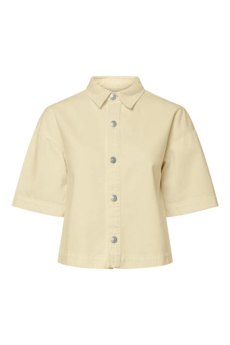 Pieces - Skjorte - Sky SS A-Shape Denim Top - French Vanilla