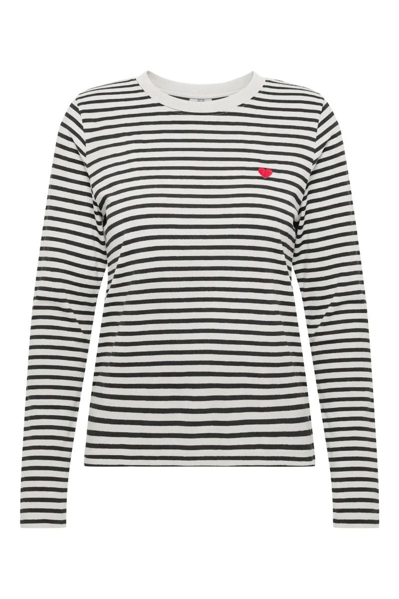 JDY - Bluse - Pisa L/S Print Top - Cloud Dancer/New Stripe Black Heart