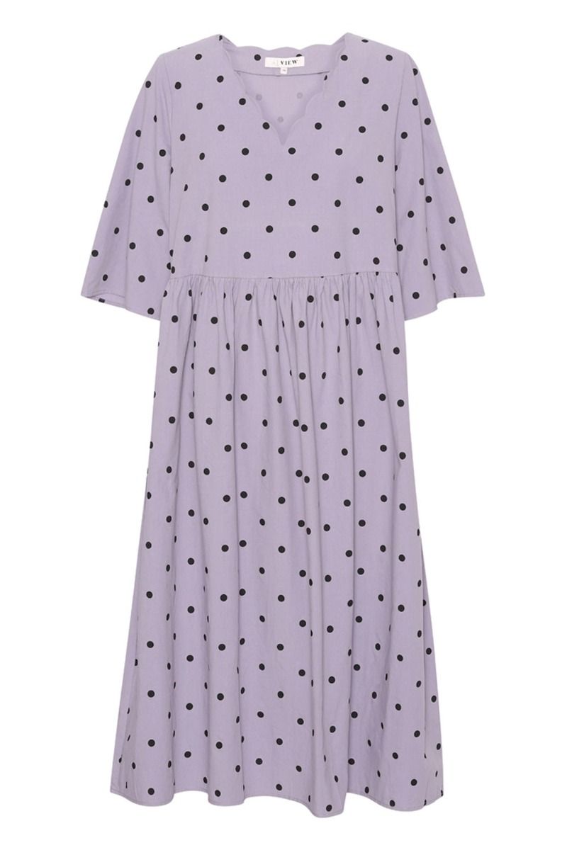 A-View - Kjole - Sassi Midi Dress - Purple With Black Dots