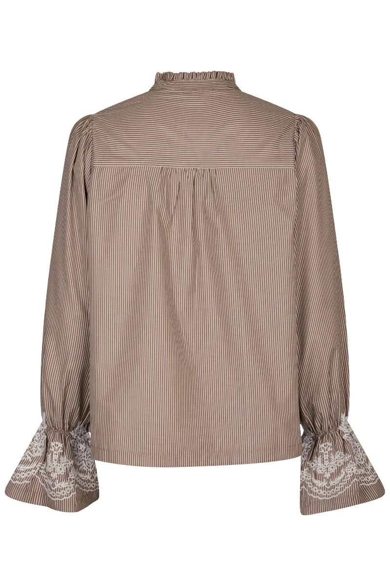 Neo Noir - Bluse - Amara Striped Emb Blouse - Camel