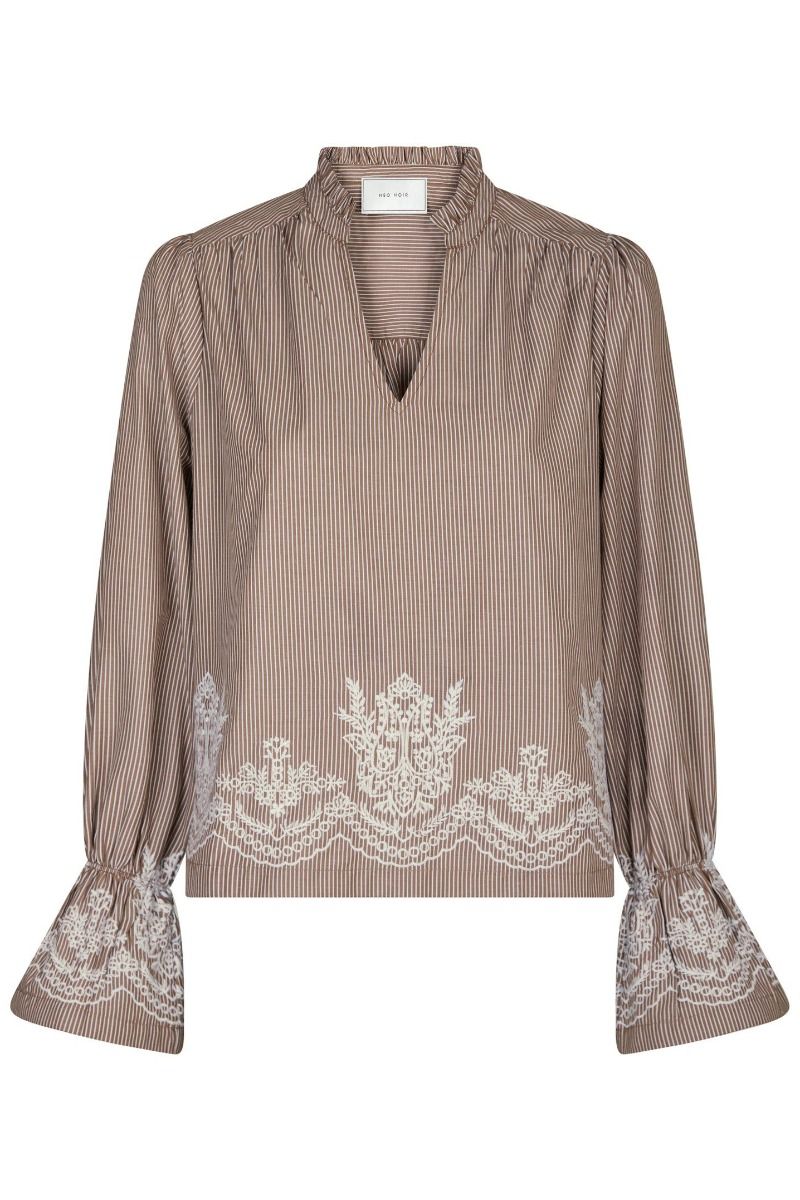 Neo Noir - Bluse - Amara Striped Emb Blouse - Camel