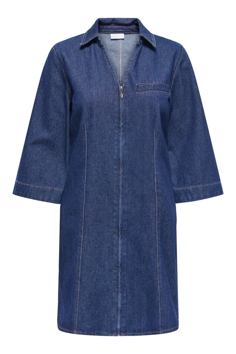 JDY - Kjole - Sally Zip Stitch 3/4 Dress - Dark Blue Denim