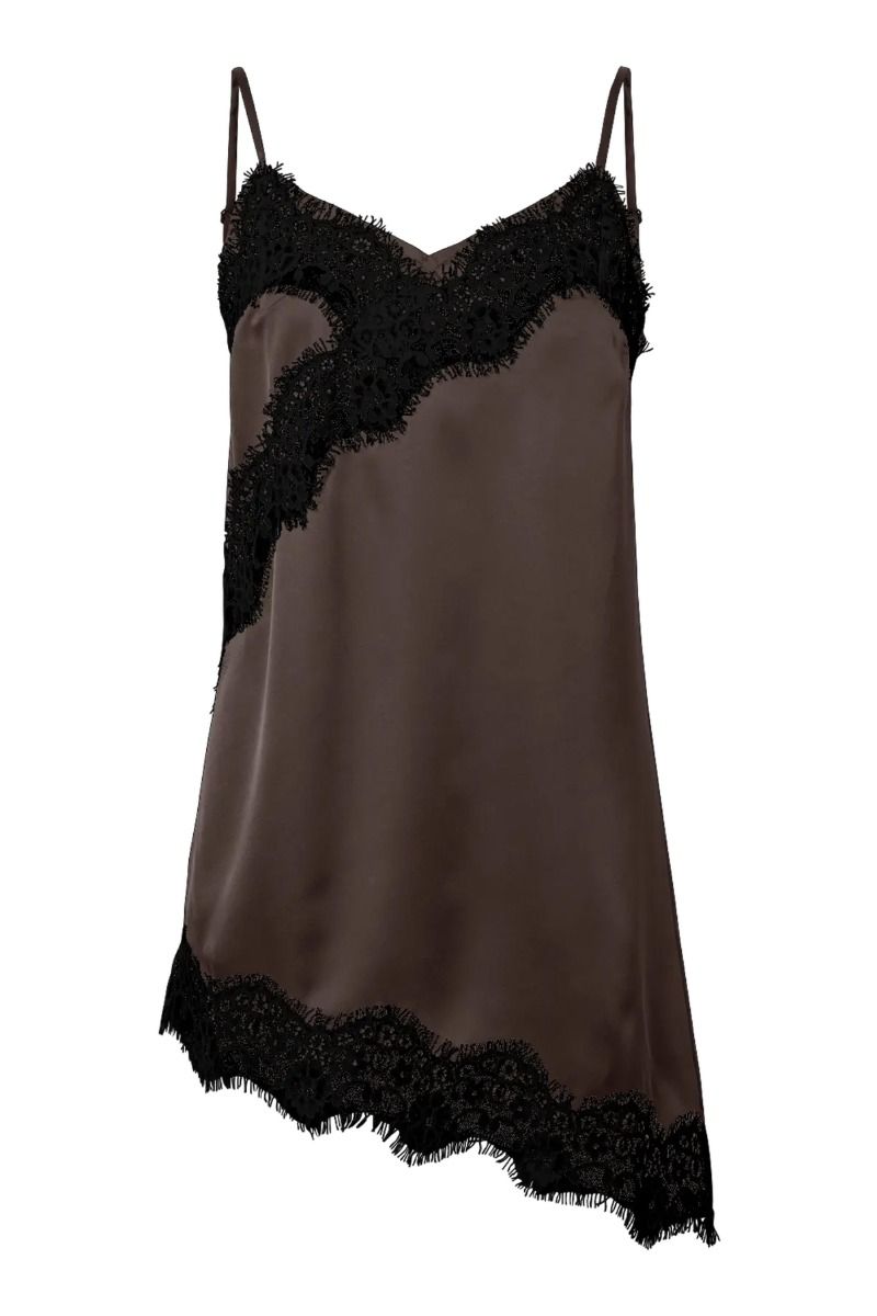 Pieces - Top - Ariel Assymetric Lace Top - Hot Fudge Black lace (Levering midt april)
