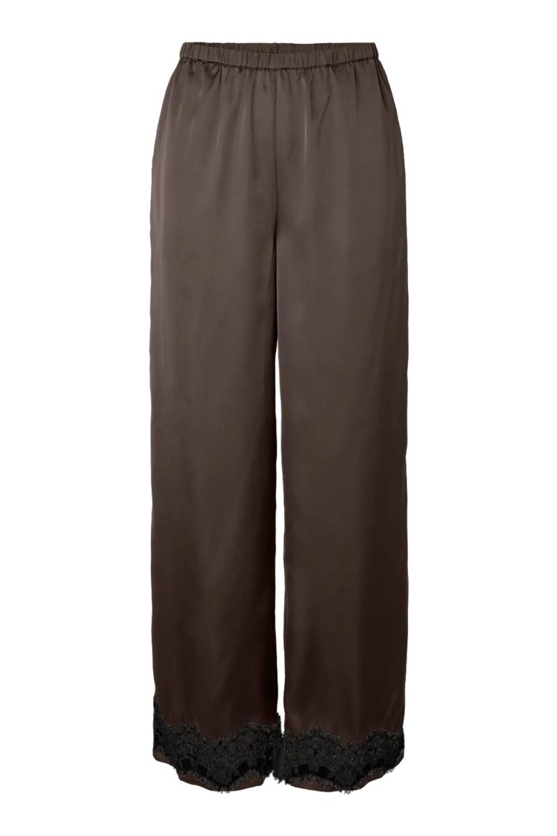 Pieces - Bukser - Ariel HW Wide Lace Pants - Hot Fudge Black Lace (Levering midt april)