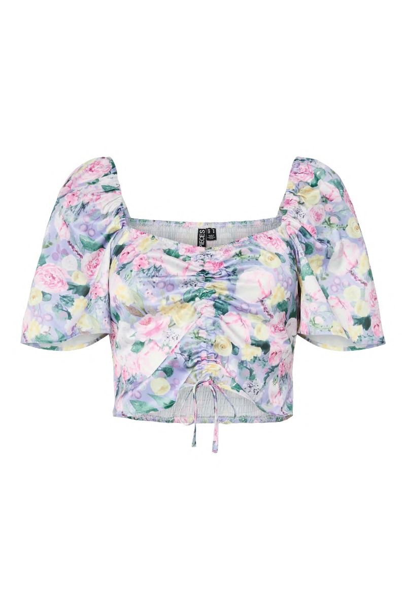 Pieces - Top - Arina SS SQ-Neck Smock Top - Lavender Flower