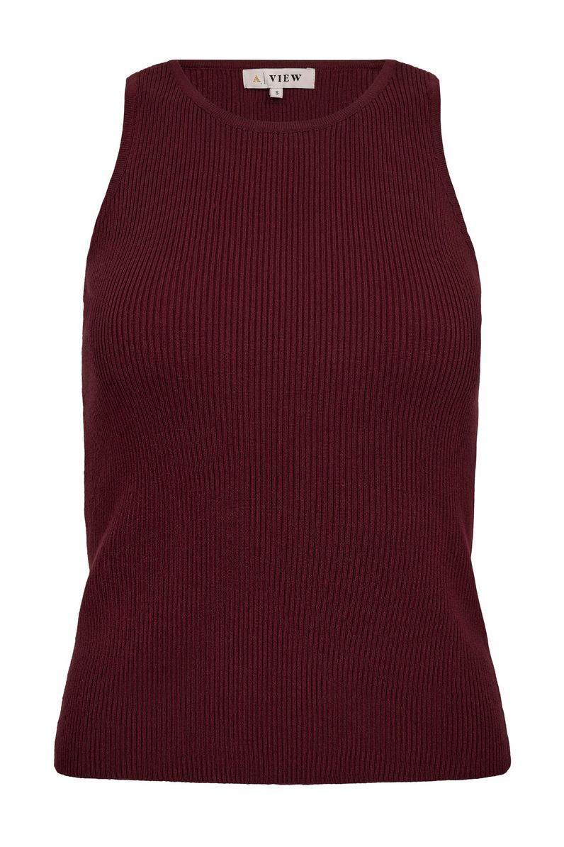 A-View - Top - Rib Knit Tank Top - Burgundy 