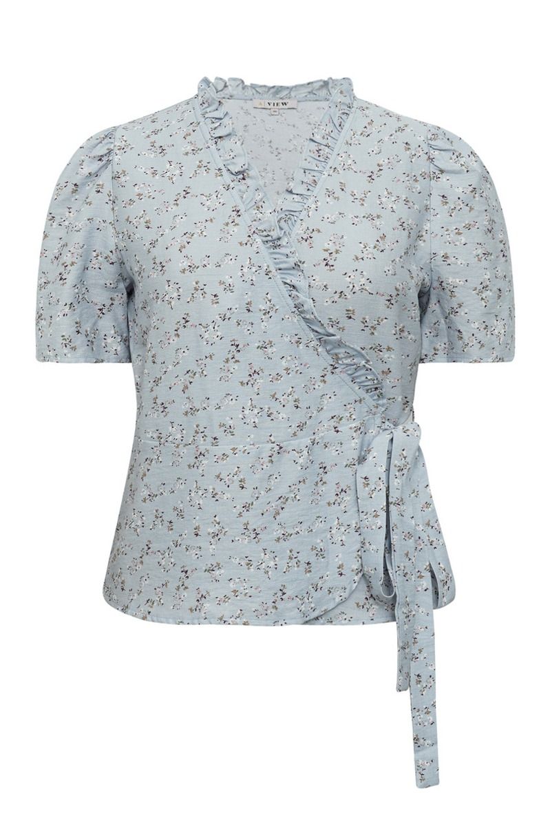 A-View - Bluse - Peony wrap blouse - Light blue/off white