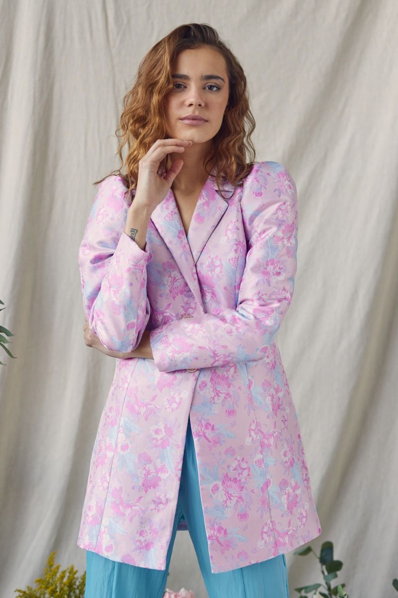A-View - Blazer - Carly Jacquard Blazer - Rose Pattern
