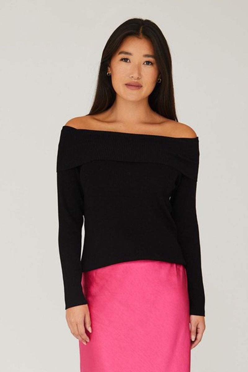 A-View - Bluse - Rib Offshoulder Blouse - Black
