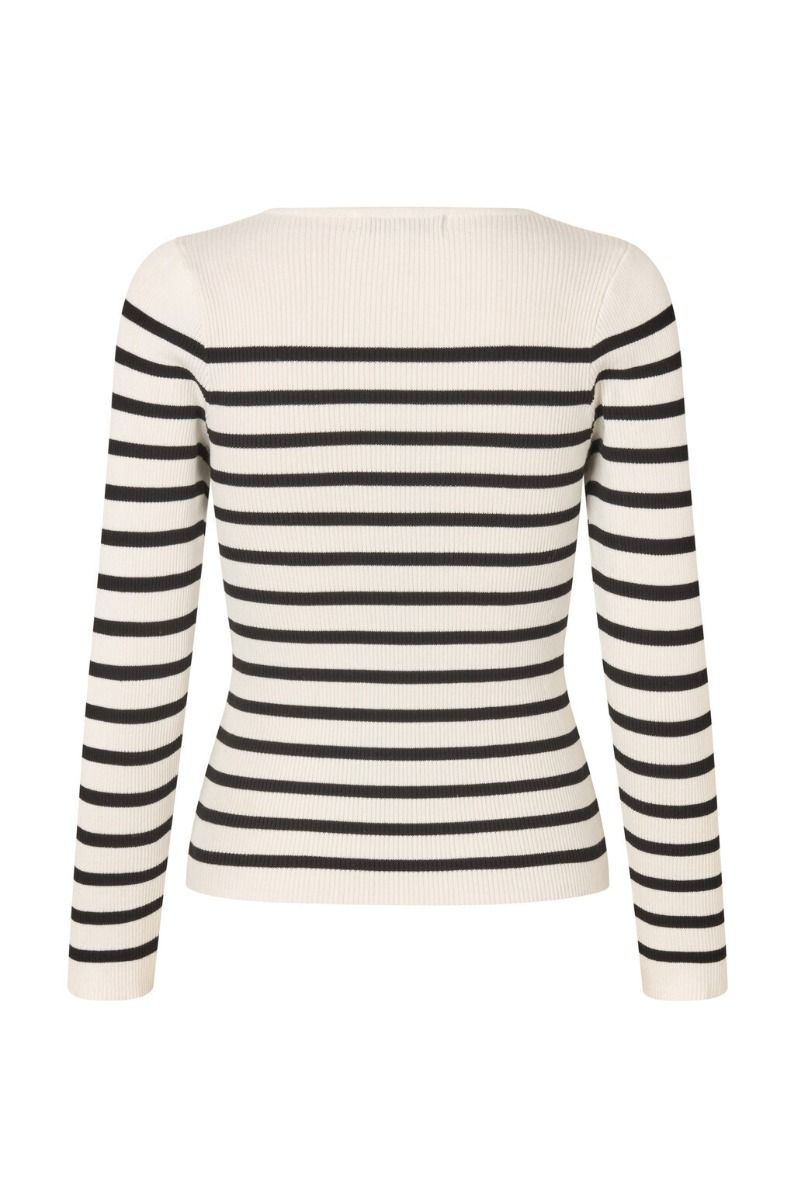 A-View - Bluse - Rib Stripe Knit Blouse - White/black