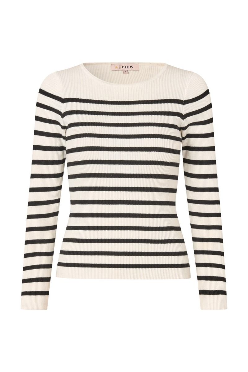 A-View - Bluse - Rib Stripe Knit Blouse - White/black