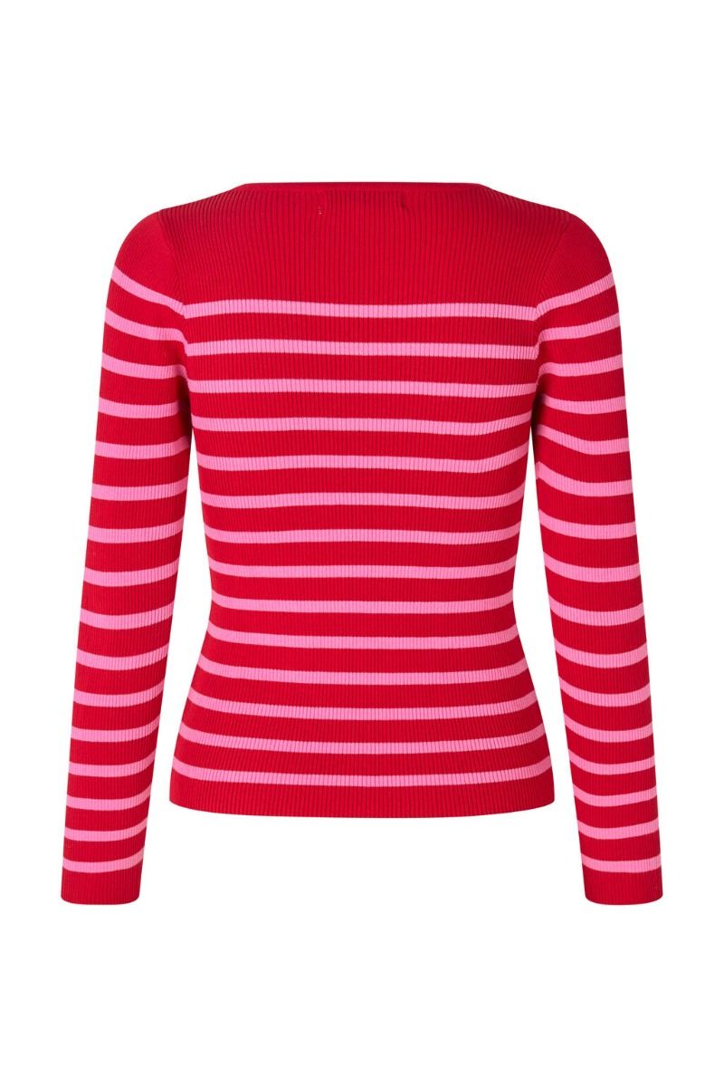 A-View - Bluse - Rib Stripe Knit Blouse - Rose/red