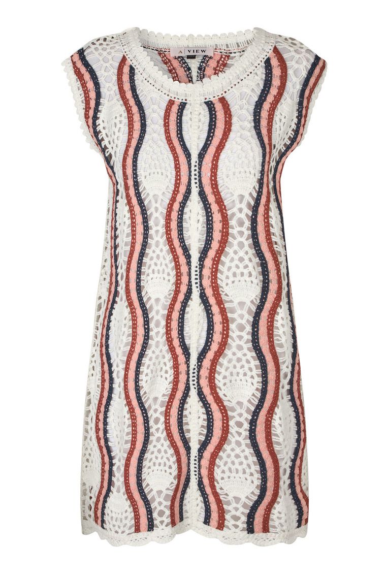 A-View - Kjole - California Crochet Dress - White/peach/navy