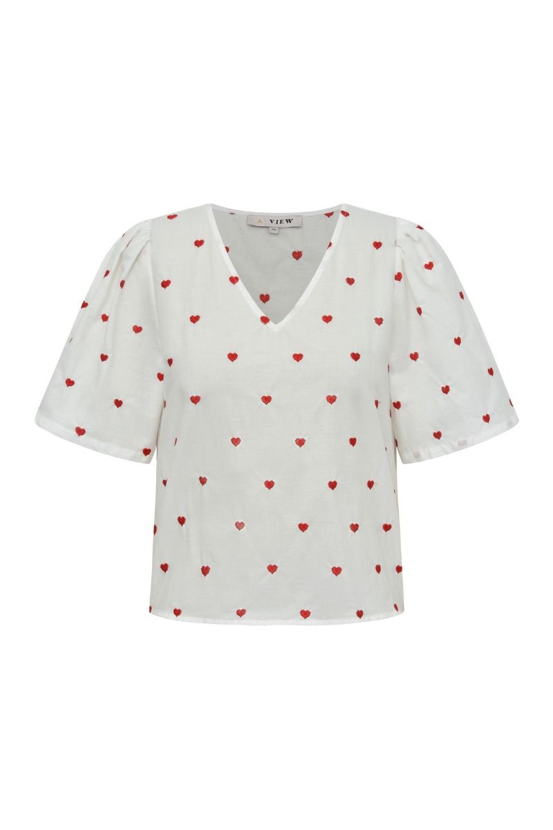 A-View - T-shirt - Heart Blouse - White/red