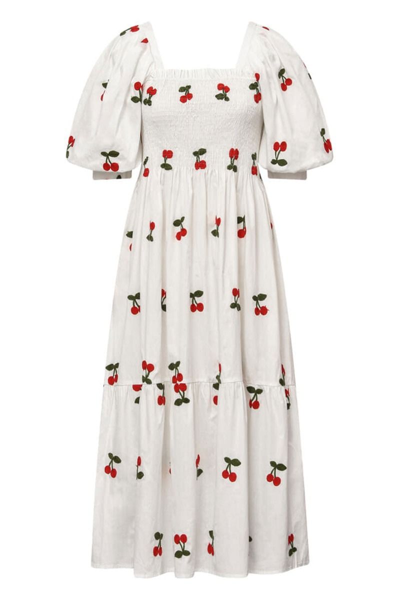 A-View - Kjole - Cheri Fruit Dress - White With Cherry
