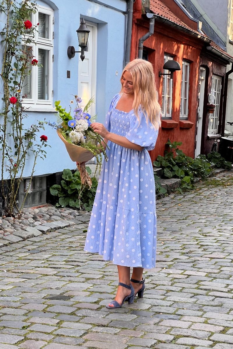 A-View - Kjole - Cheri Dot Dress - Blue/White