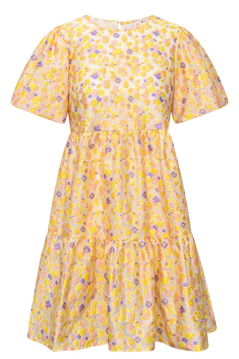 A-View - Kjole - Flora Dress - Creme w Yellow Rose & Purple