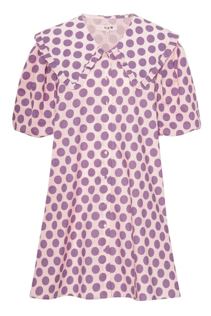 A-View - Kjole - Sabine Dress - Bubblegum With Purple Dot
