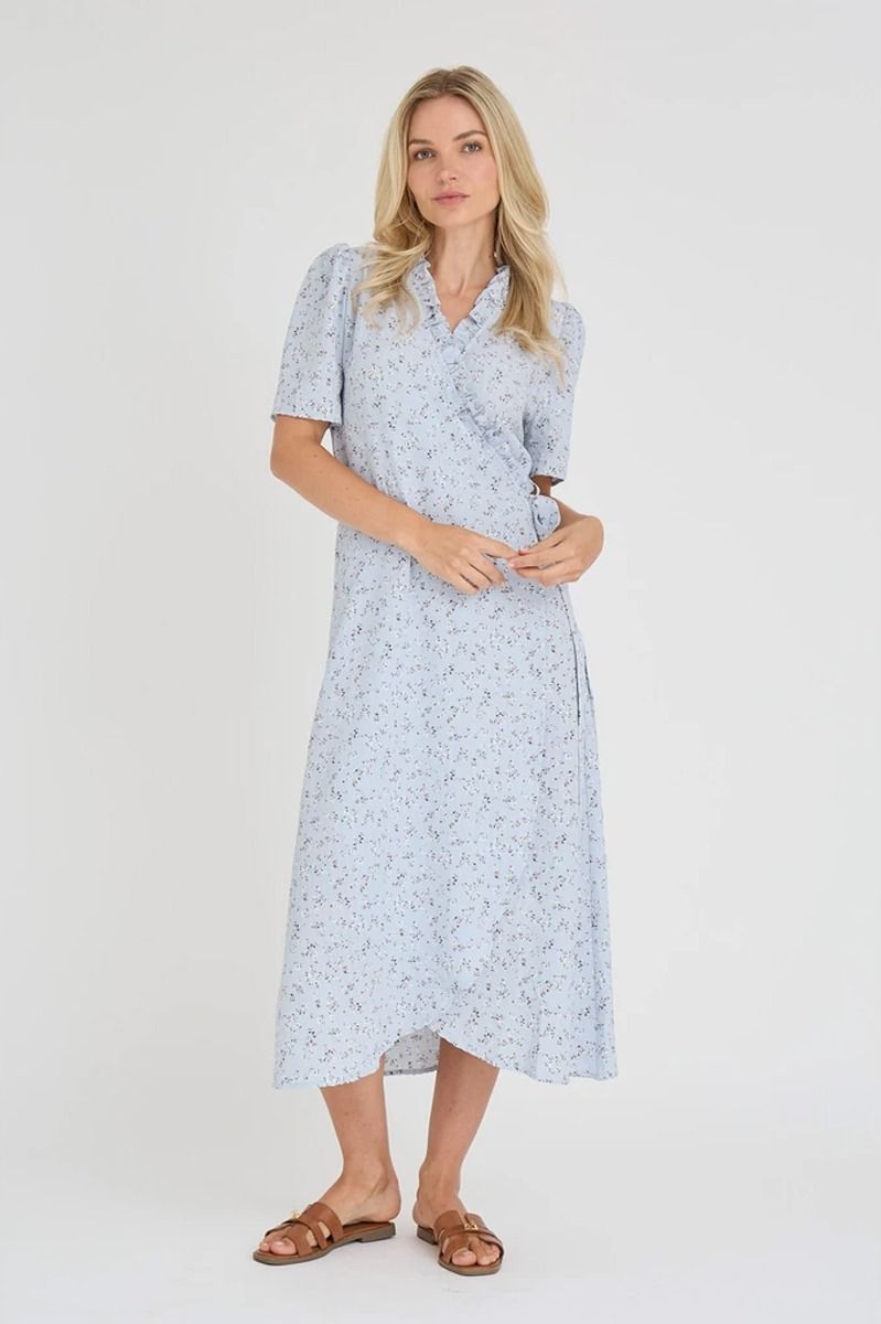A-View - Kjole - Peony dress - Light blue/off white