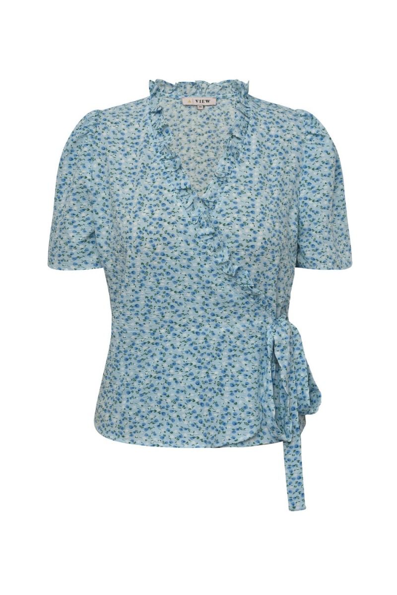 A-View - Bluse - Peony Wrap Blouse - Blue/white