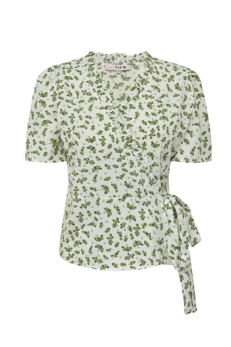 A-View - Bluse - Peony Wrap Blouse - White/green