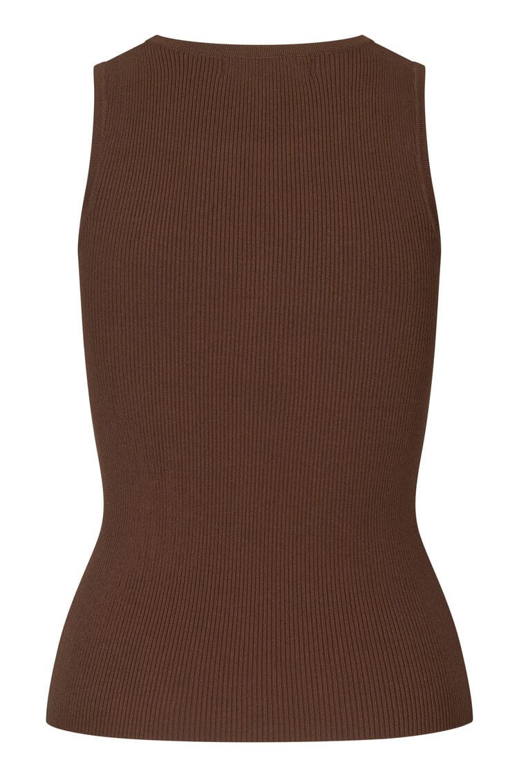 A-View - Top - Rib Knit Tank Top - Brown