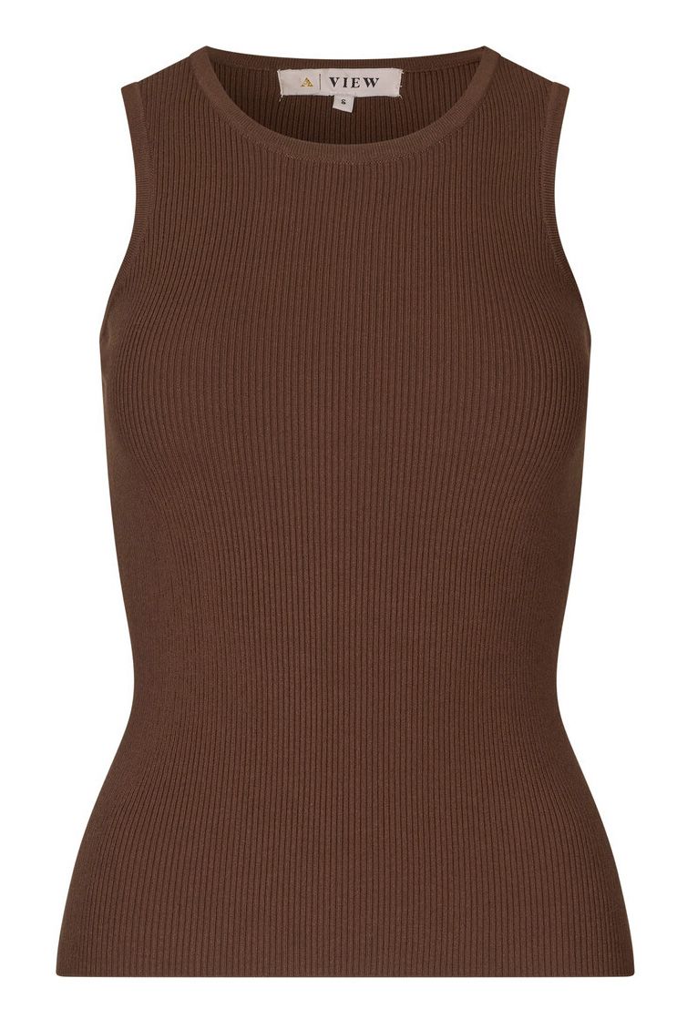 A-View - Top - Rib Knit Tank Top - Brown