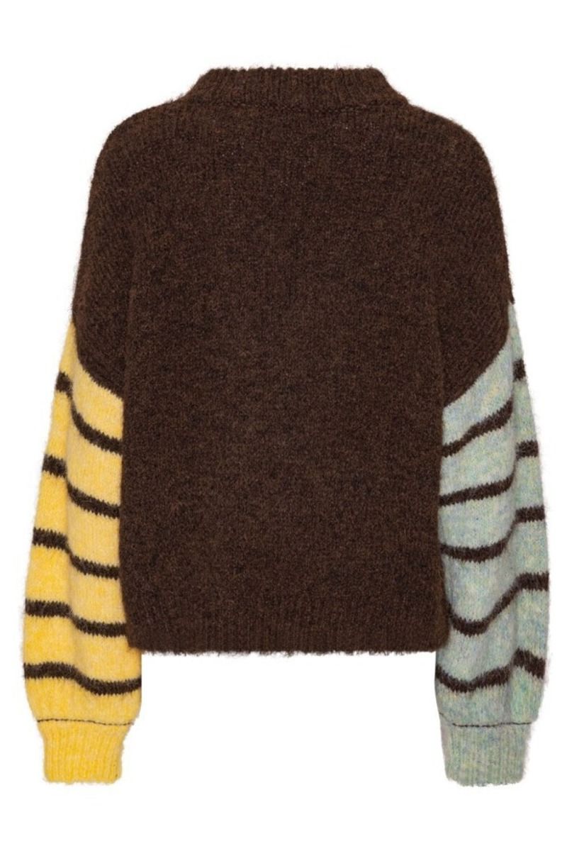 A-View - Strik - Patrisia Block Knit Pullover - Dark Brown/Mint/Yellow