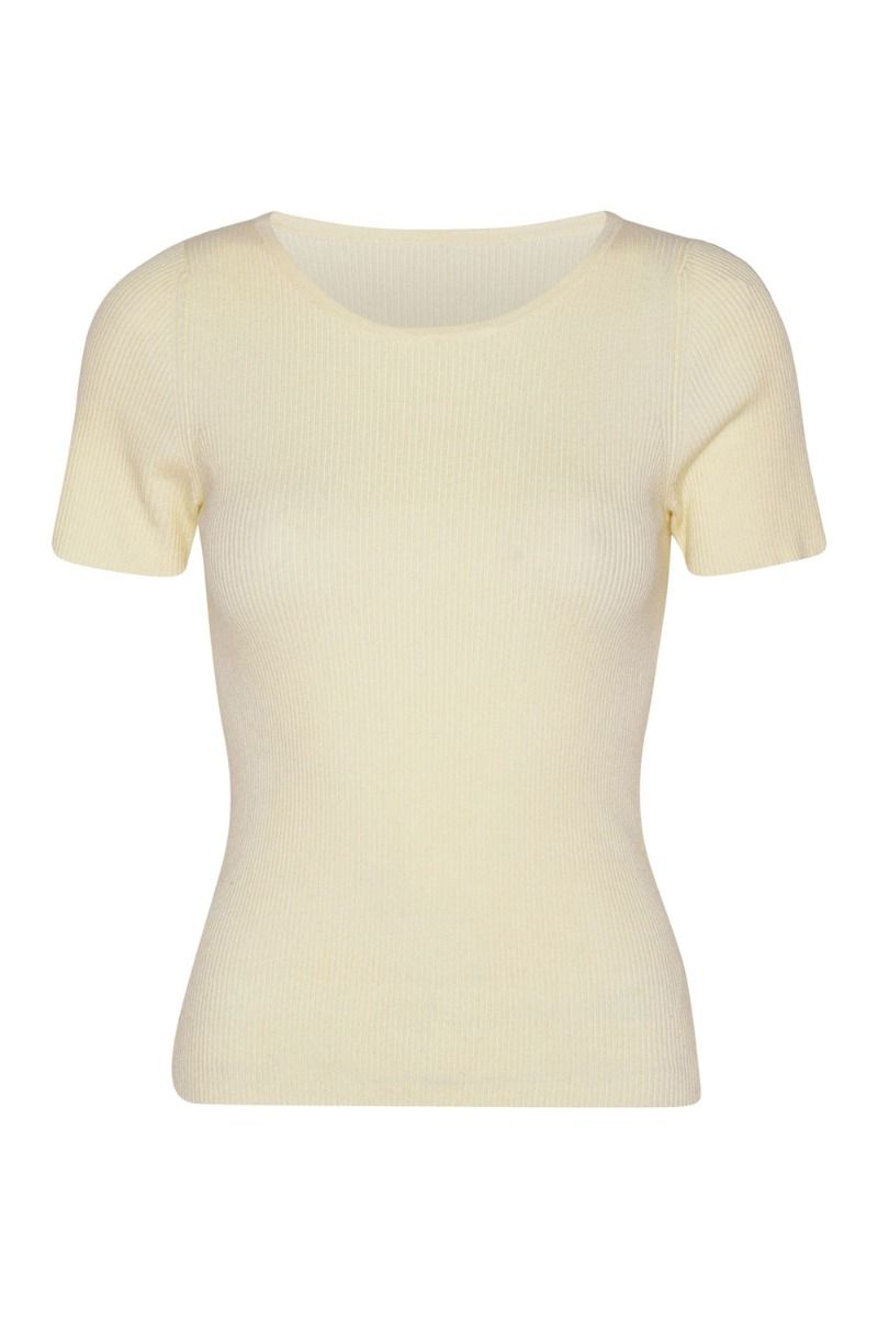 A-View - T-shirt - Rib knit short sleeve top - Off white