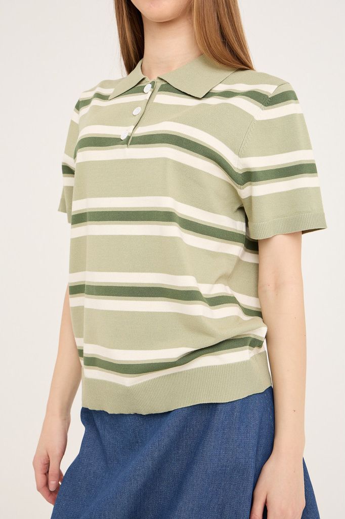 A-View - T-shirt - Polo Stripe Knit Blouse - Dusty green