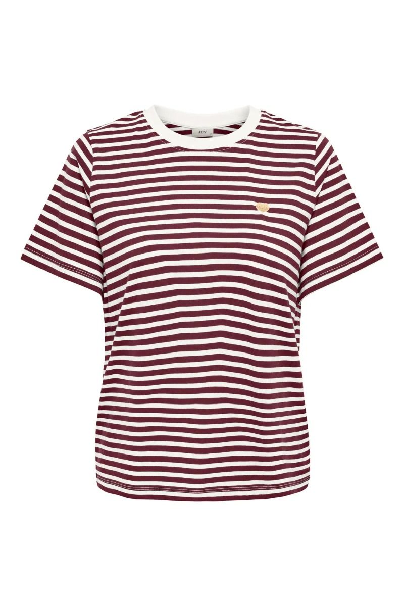 JDY - T-shirt - Pisa Life S/S Print Top - Cloud Dancer/New Stripe Windsorwine W Gold Heart
