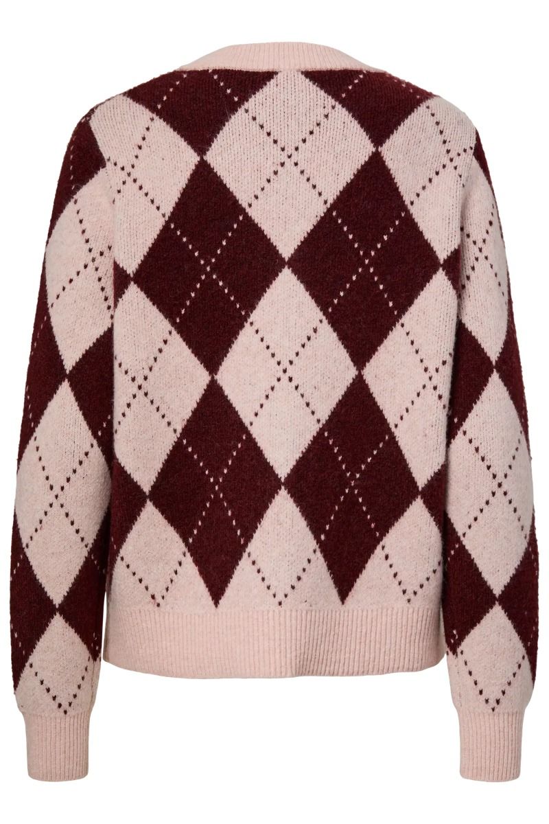 Pieces - Cardigan - Nysa LS Harlequin Knit Cardigan - Pink Tulle/Winetasting