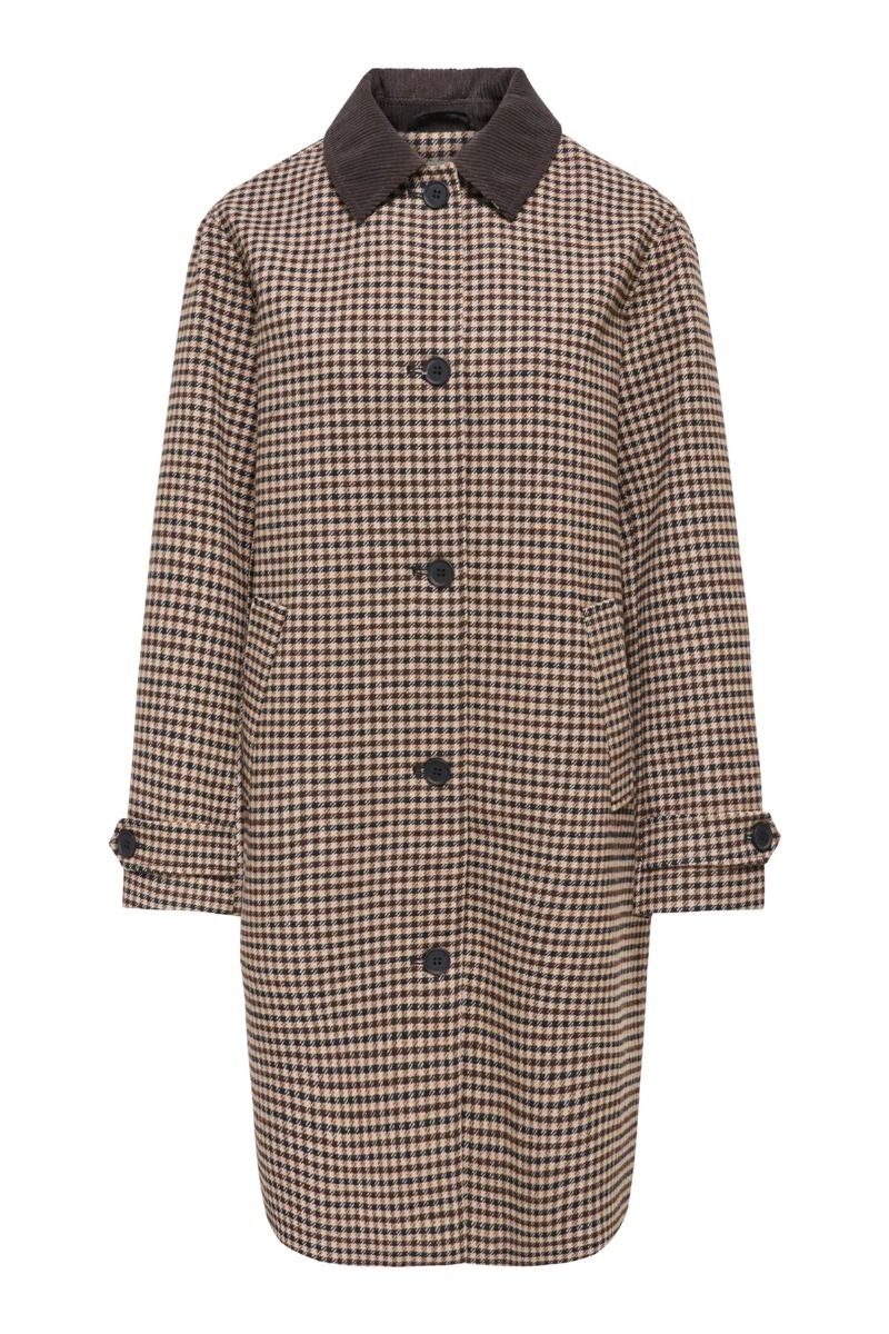 JDY - Jakke - Valerie Check Coat Long - Iced Coffee Black And Chocolate Torte (Levering midt september)