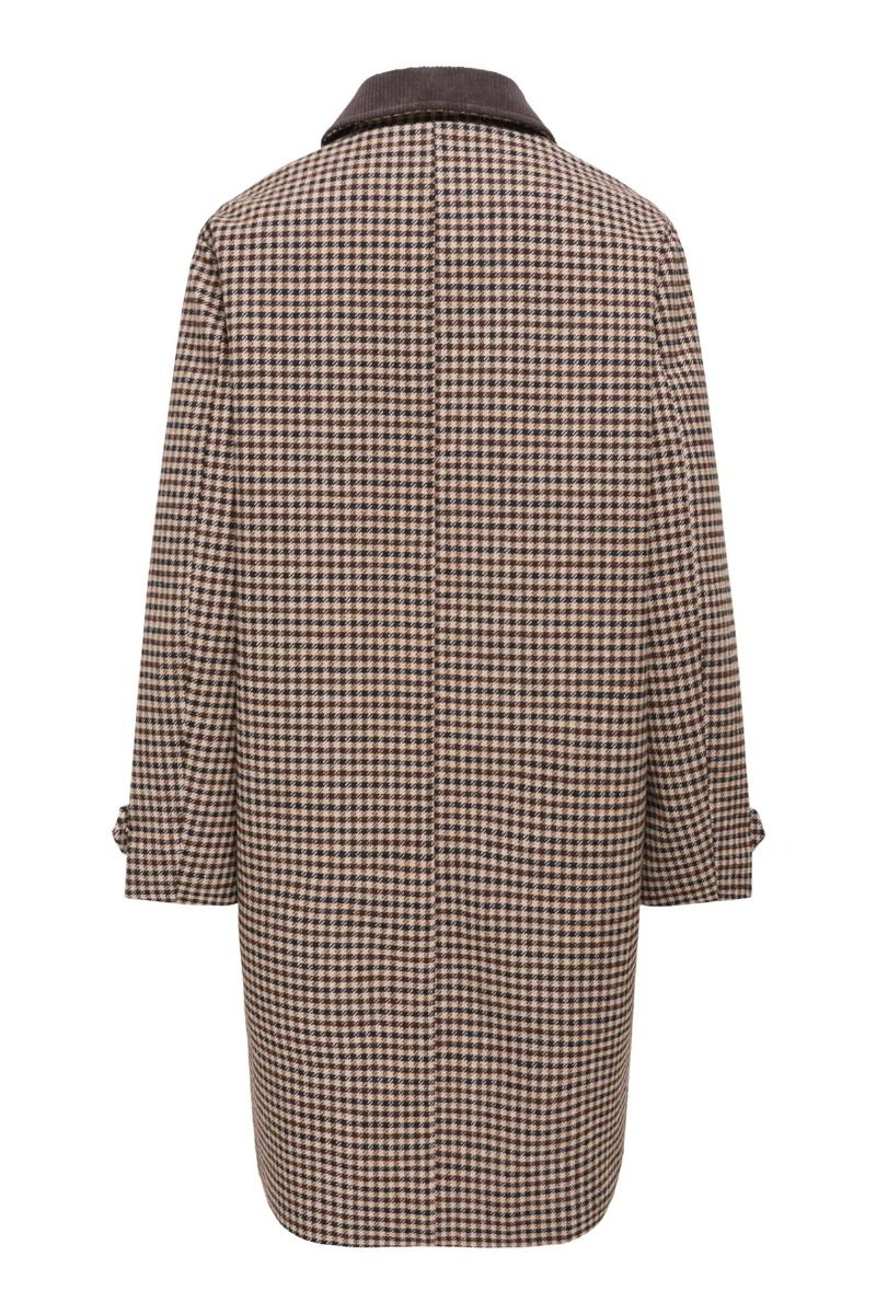 JDY - Jakke - Valerie Check Coat Long - Iced Coffee Black And Chocolate Torte (Levering midt september)