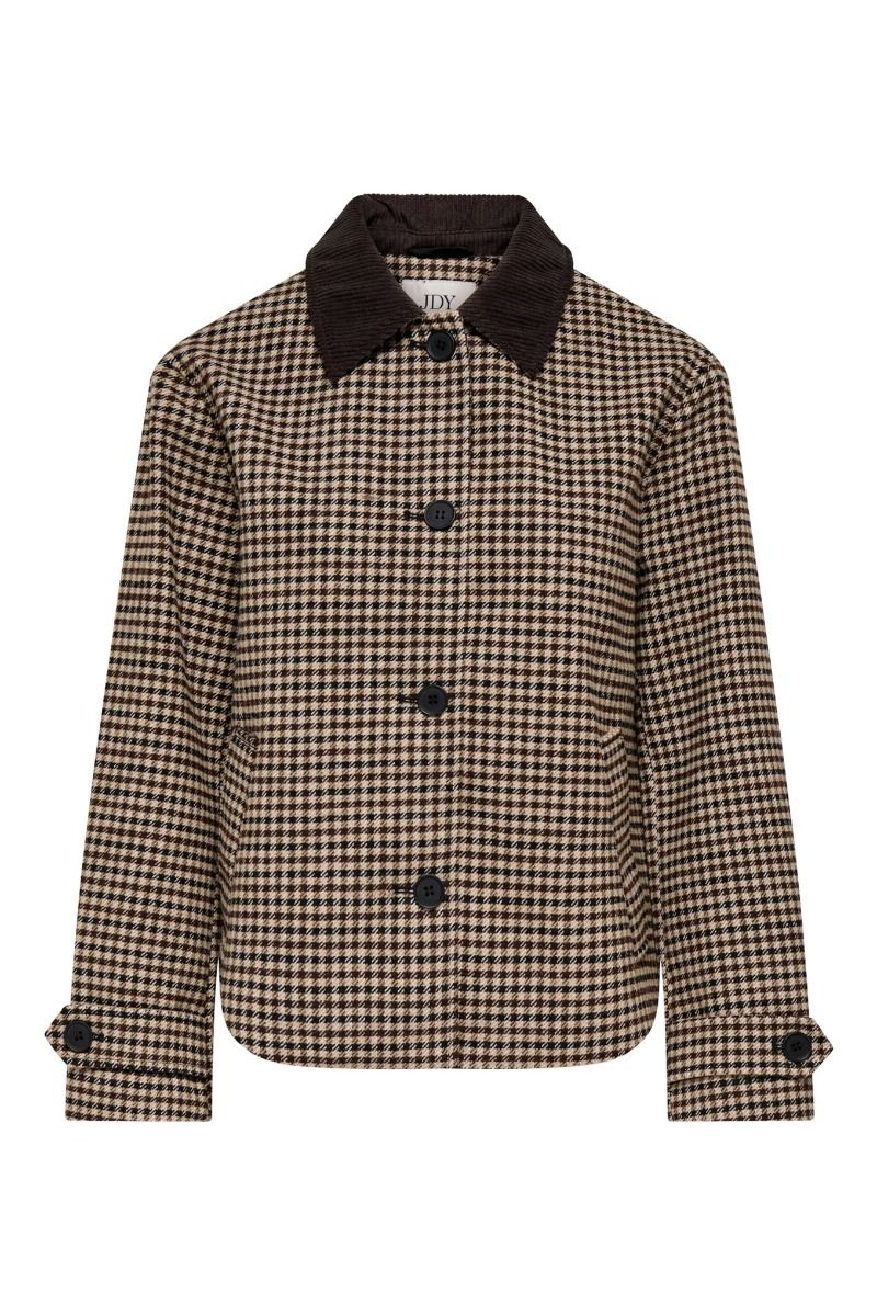 JDY - Jakke - Valerie Check Jacket - Iced Coffee Black And Chocolate Torte (Levering midt august)