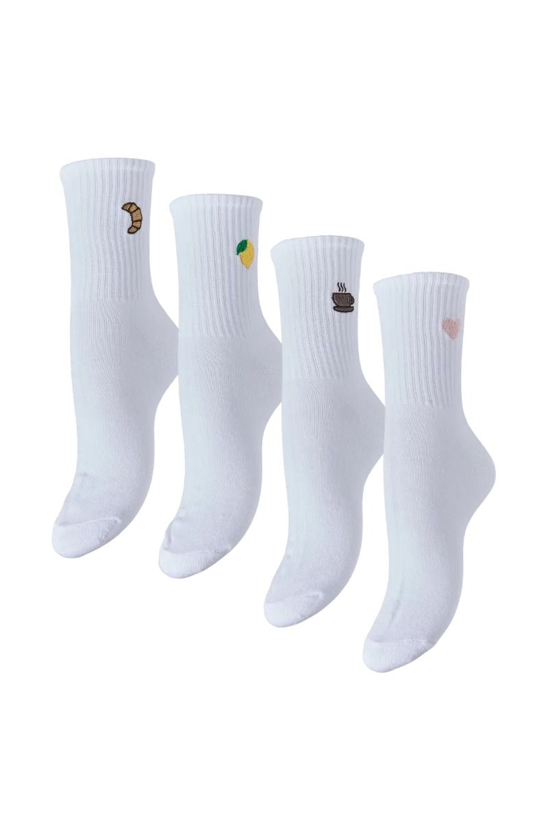 Pieces - Strømper - Molly Embroidery 4 pack socks  - Bright White Lemon/croissant/heart/coffee