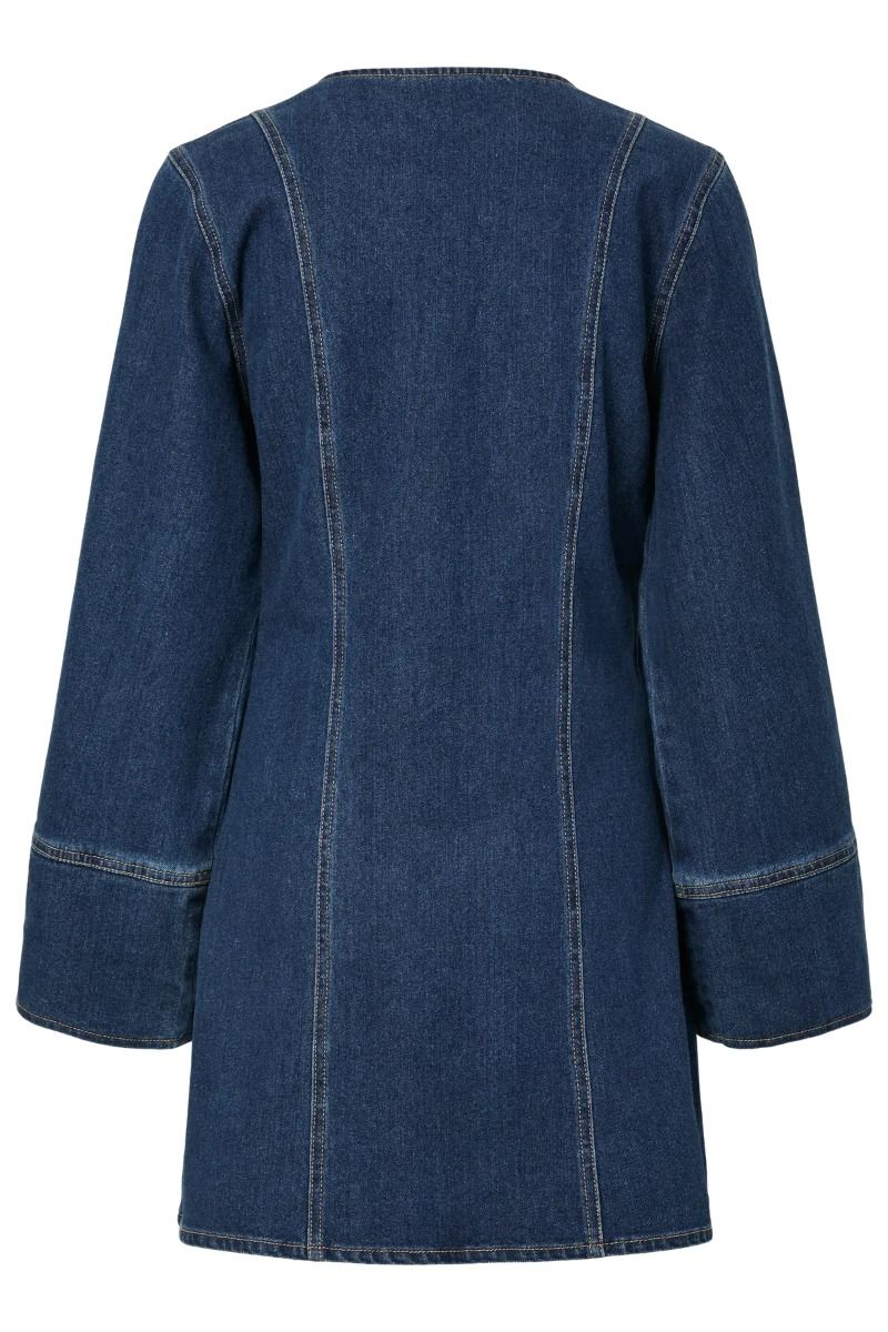 Pieces - Kjole - Flora LS Denim Dress - Dark Blue Denim