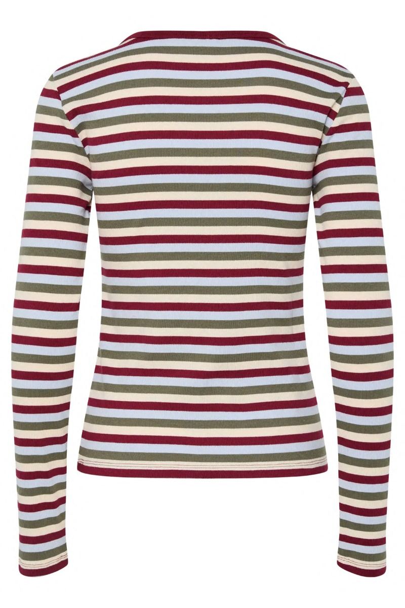 Pieces - Bluse - May LS Striped Top - Deep Lichen Green Beet red/xenon blue