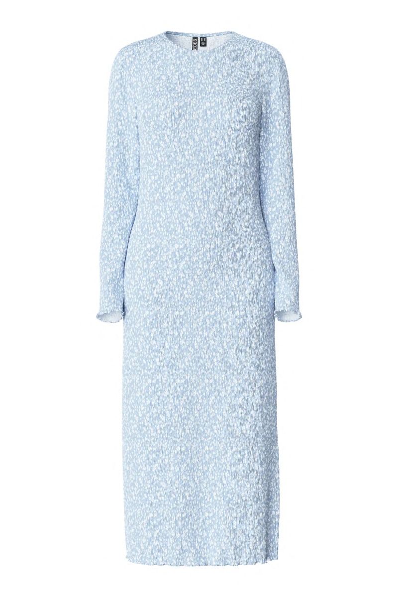 Pieces - Kjole - Flora LS Midi Dress - Cashmere Blue/Flower