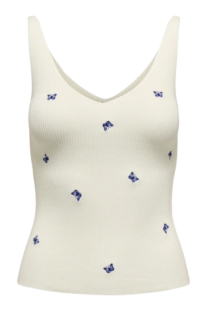 JDY - Top - Nanna S/L Embroidery Top - Cloud Dancer/Dazzling Blue Butterfly