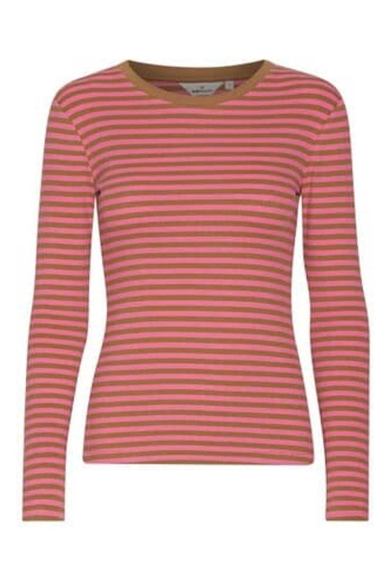 Basic Apparel - Bluse - Ludmilla LS Tee - Stripe Fruit Dove/ Bronze Brown
