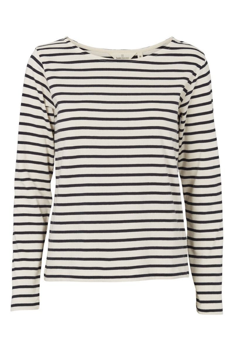 Basic Apparel - Bluse - Breton LS Tee - Birch/Black