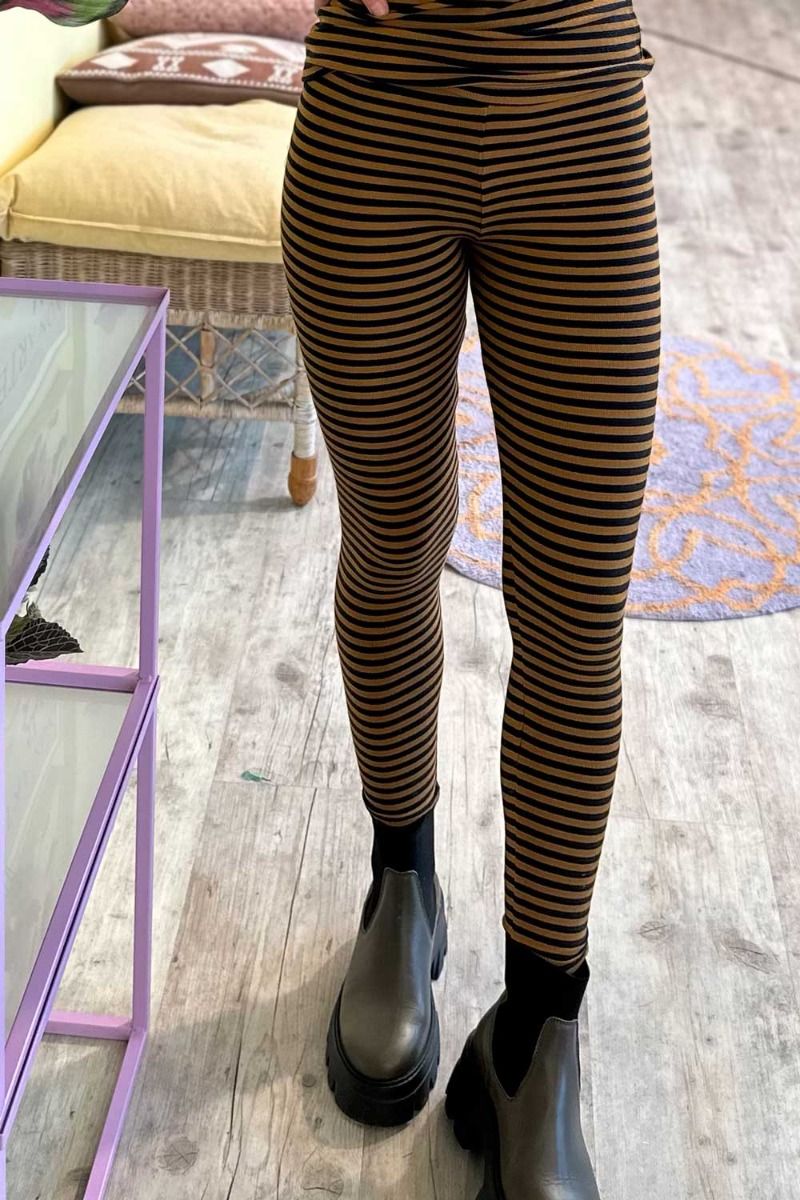 Basic Apparel - Leggings - Ludmilla Tights - Bronze Brown/Black Stripe