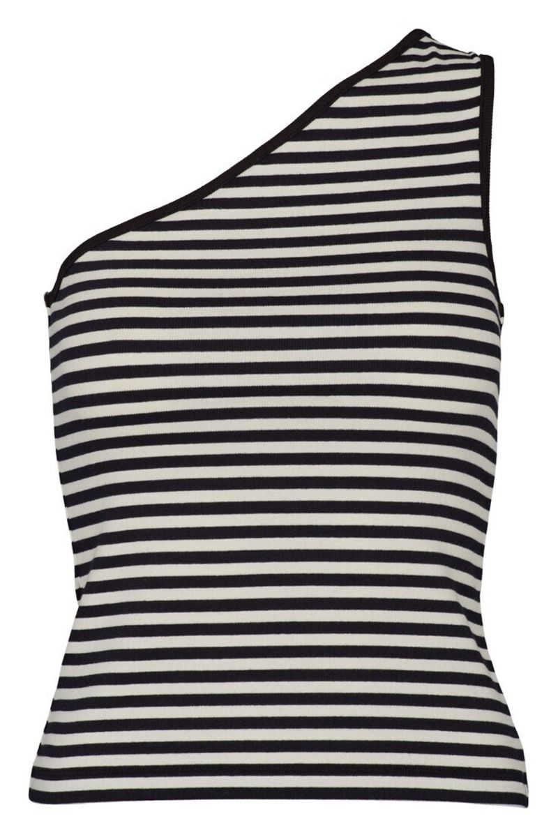 Basic Apparel - Top - Ludmilla One Shoulder Top - Whisper White/Black