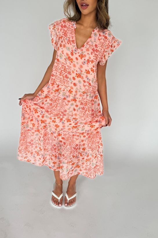 Continue - Kjole - Bea Long Flowerprint - Pink Flower