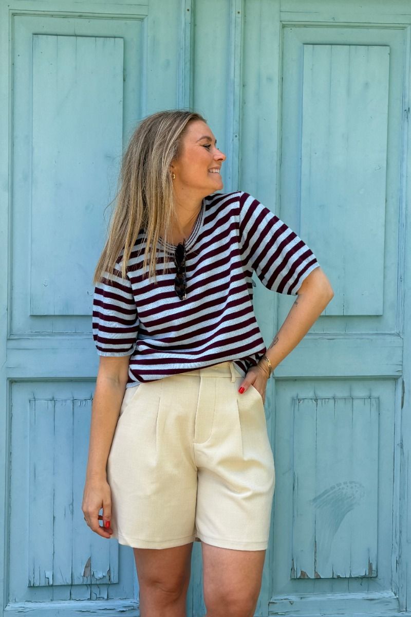 Neo Noir - T-shirt - Missy Stripe Knit Tee - Wine