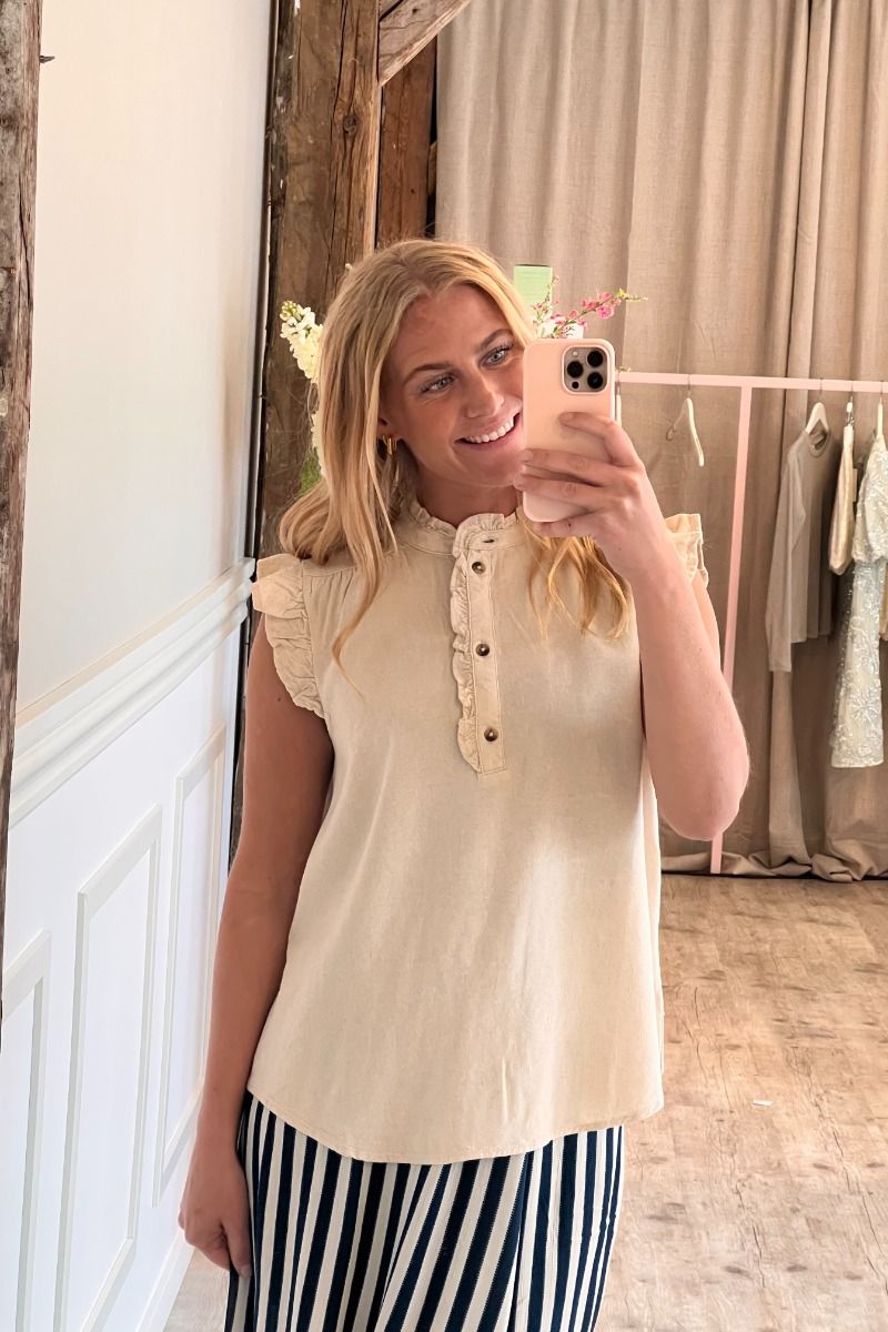 JDY - Top - Say S/L Linen Frill Top - Oatmeal Melange