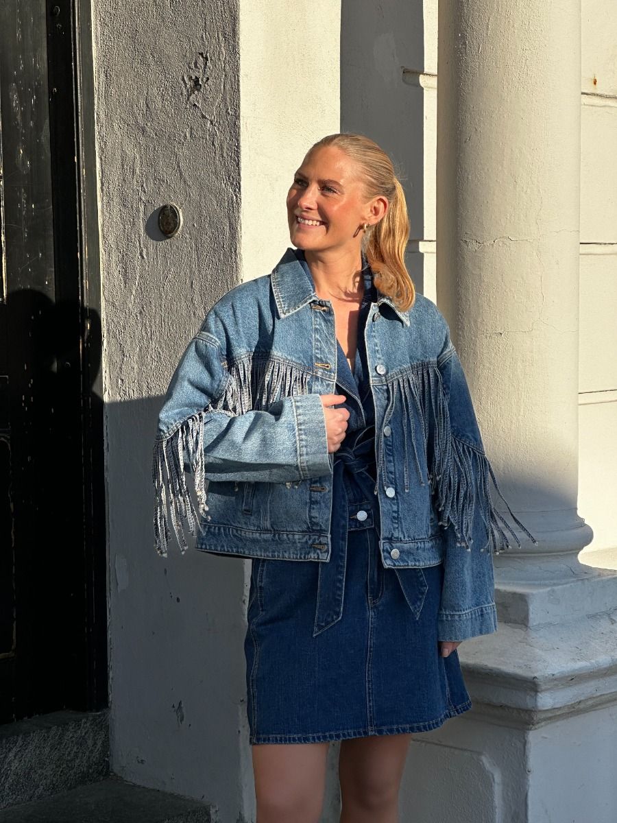 Y.A.S - Jakke - Saiko Ls Denim Fringe Jacket - Medium Blue Denim