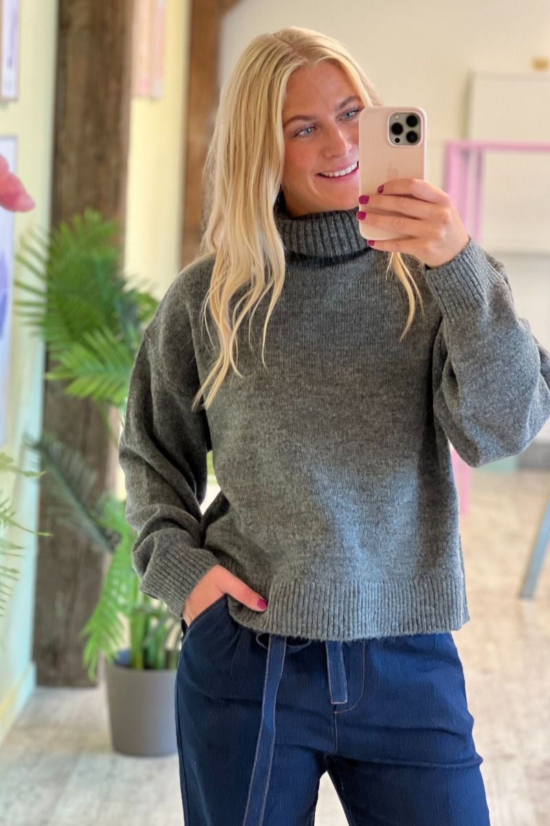 JDY - Strik - JDY Letty L/S Roll Neck Pullover Knt - Dark Grey Melange