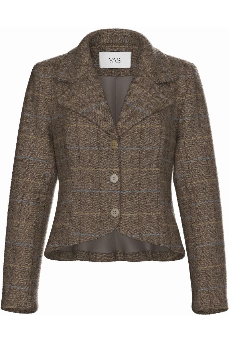 Y.A.S - Blazere - Thela LS Wool Blend Short Jacket - Chocolate Brown W. Checks